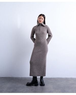 TOPSHOP Knitted Ring Zip Midi Dress - Purple