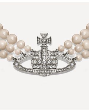 Vivienne Westwood Tone Three Row Pearl Bas Relief Choker Necklace - White