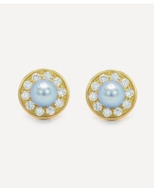 Kojis 18Ct Pearl And Diamond Cluster Stud Earrings - Blue