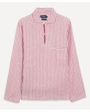 Drake's Striped Long Sleeved Smock Shirt - Pink
