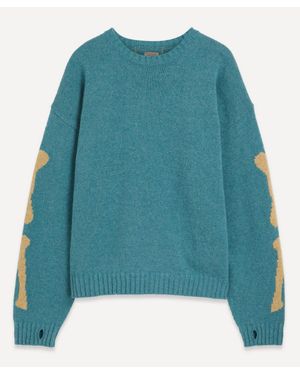 Kapital Wool Bone Pattern Crew Sweater - Blue