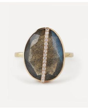 Melissa Joy Manning 14Ct Large Micropave Bezel Wrapped Labradorite Ring - Metallic
