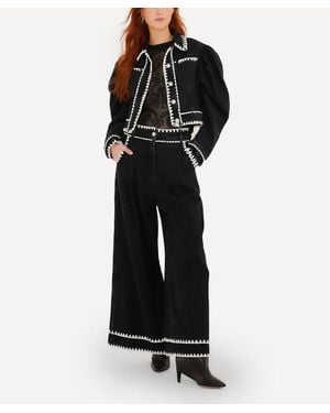 FARM Rio Romantic Crochet Embroidery Puff-Sleeve Denim Jacket - Black