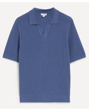 Sunspel Compact Mesh Knit Polo Shirt - Blue