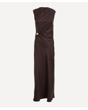 Loulou de Saison Roan Draped Silk-Twill Maxi Dress - Brown