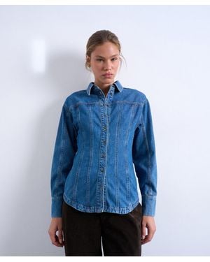 TOPSHOP Denim Cinched Shirt With Seam Details - Blue