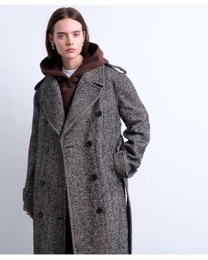 TOPSHOP Twill Super Longline Wool Coat - Gray