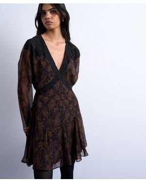 TOPSHOP Long-Sleeve Mini Tea Dress - Black