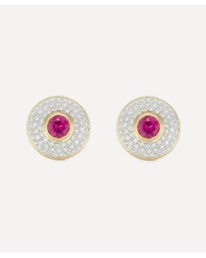 Kojis 14Ct Rubellite Tourmaline And Diamond Disc Stud Earrings - Pink