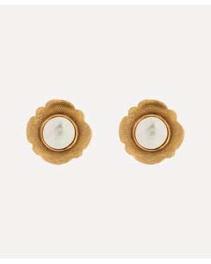 Dress Box 1980's Chanel Gilt And Faux Pearl Camellia Earrings - Metallic