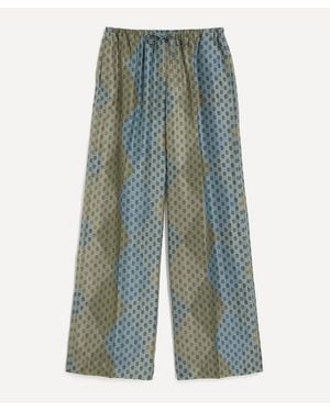 Dries Van Noten Elasticated Argyle Silk Pants - Blue