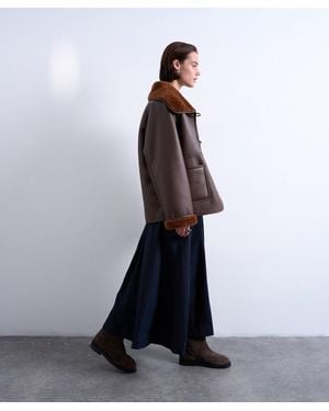 TOPSHOP Faux Shearling Oversized Reversible Coat With Button Loops - Brown
