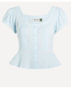 RIXO London Sandi Broderie Anglaise Top - Blue