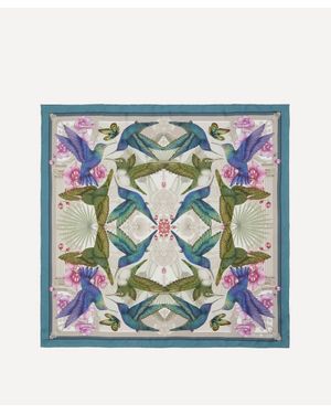 Emily Carter Hummingbird Temple 90X90 Silk Scarf - Blue