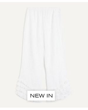 Posse Florence Linen Ruffle Pants - White