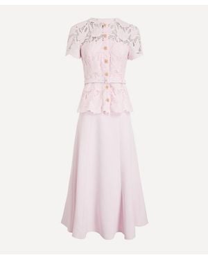 Self-Portrait Lace Crepe Midi Dress - Pink