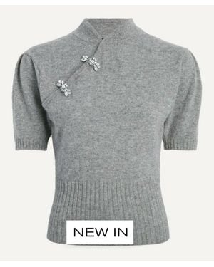 Simone Rocha Mandarin Collar Cashmere Sweater - Gray