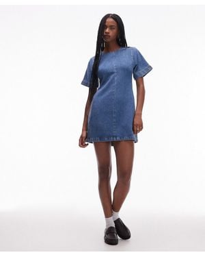 TOPSHOP Denim Short Sleeved Mini Dress - Blue