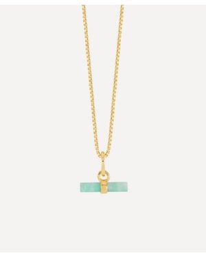 Rachel Jackson 22Ct-Plated Amazonite Mini T-Bar Pendant Necklace - White