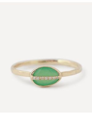 Melissa Joy Manning 14Ct Micropave Diamond Wrapped Bezel Chrysoprase Ring - Green