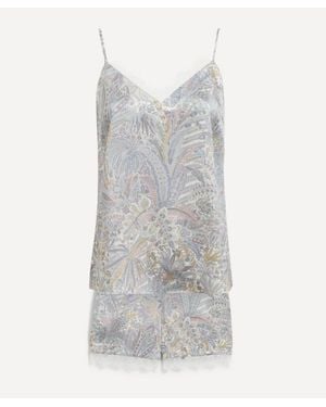 Liberty Silk-Satin Cami Set With Lace Trim - Gray