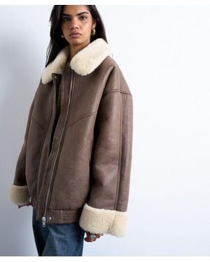 TOPSHOP Faux Leather Seam Detail Bomber Jacket - White