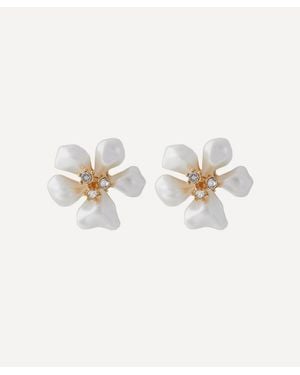 Kenneth Jay Lane Plated Pearl Flower Clip-On Earrings - White