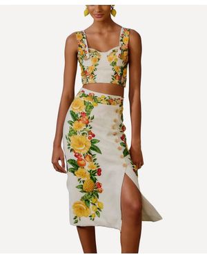 FARM Rio Off- Picnic Flowers Midi Skirt - White