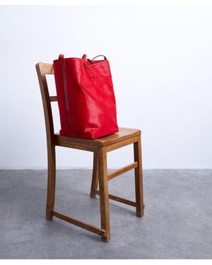 TOPSHOP Luna Hair Leather Tote Bag - Red