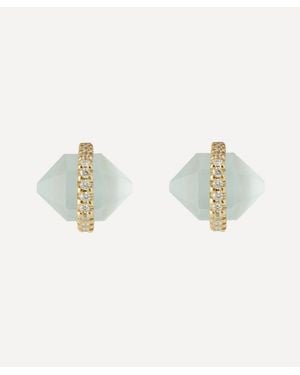 Melissa Joy Manning 14Ct Large Herkimer Cut Aquamarine Micropave Bezel Stud Earrings - White