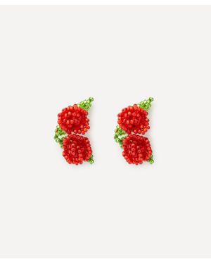 Pura Utz Sterling Double Rose Stud Earrings - Red