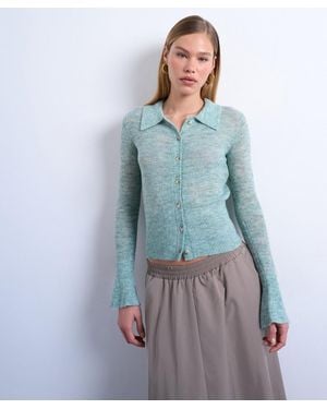 TOPSHOP Knitted Sheer Collared Cardigan - Blue