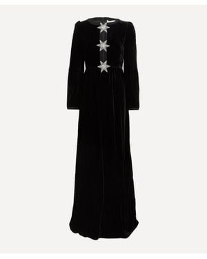 Saloni Camille Velvet Embellished Star Maxi Dress - Black