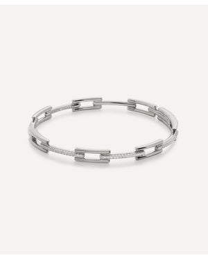 Monica Vinader Sterling Diamond Signature Link Skinny Bangle Bracelet - Metallic