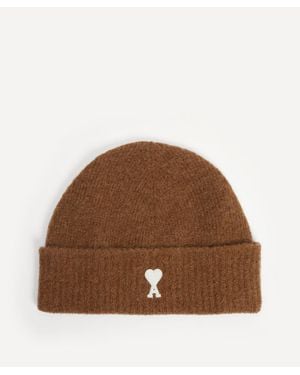 Ami Paris Striped De Coeur Beanie Hat - Brown