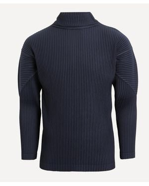 Homme Plissé Issey Miyake Mens Basics Pleated Turtleneck Top - Blue