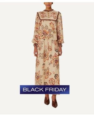 FARM Rio Aura Floral Midi Skirt - Natural