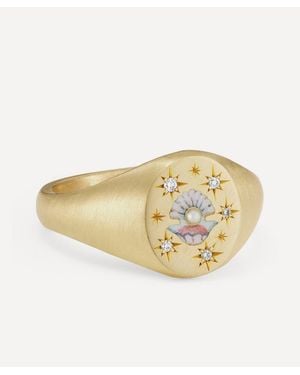Cece Jewellery 18Ct Clam And Pearl Signet Ring - Metallic