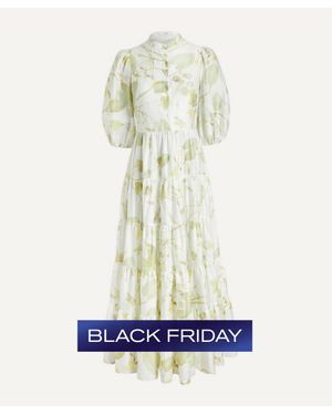 Erdem Short-Sleeve Lily Pad Midi Dress - White