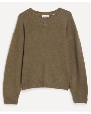 FRAME Brushed Cashmere V-Neck Jumper - Green