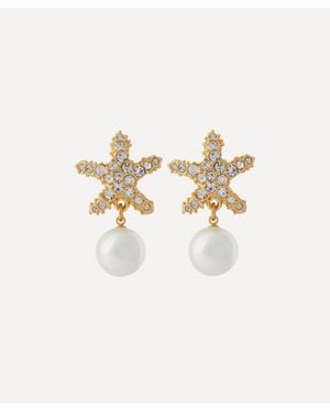 Kenneth Jay Lane Plated Crystal Star Pearl Drop Clip-On Earrings - White