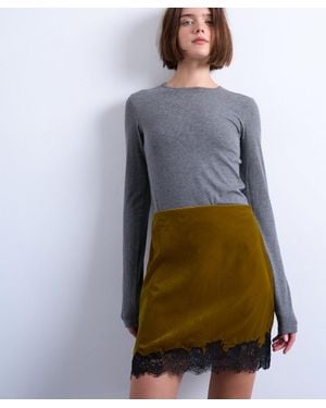 TOPSHOP Velvet Lace Mini Skirt - Gray