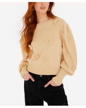 FARM Rio Crochet Flower Knit Sweater - Natural