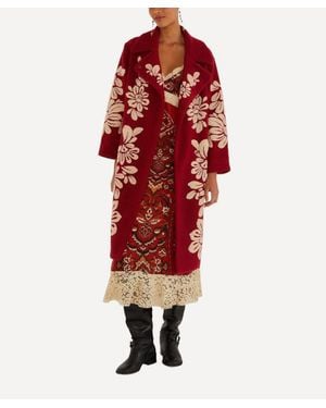 FARM Rio Bold Flowers Fleece Coat - Red