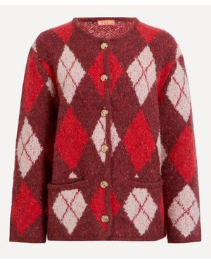 Kitri Pandora Argyle Knit Cardigan - Red