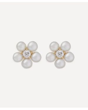 Mizuki 14Ct Sea Of Beauty Flower Pearl Diamond Stud Earrings - White
