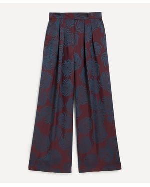 Dries Van Noten Pleated Jacquard Satin Wide-Leg Pants - Blue