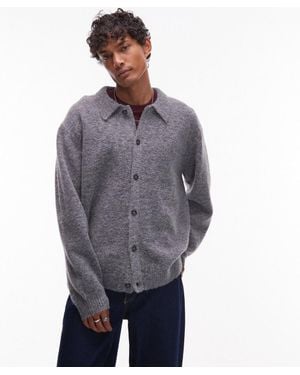 TOPMAN Stone Oversized Button-Through Cardigan - Gray