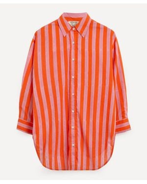 SZ Blockprints Oversized Button-Down Striped Shirt - Red