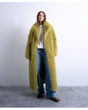 TOPSHOP Faux Fur Super-Long Coat - Green